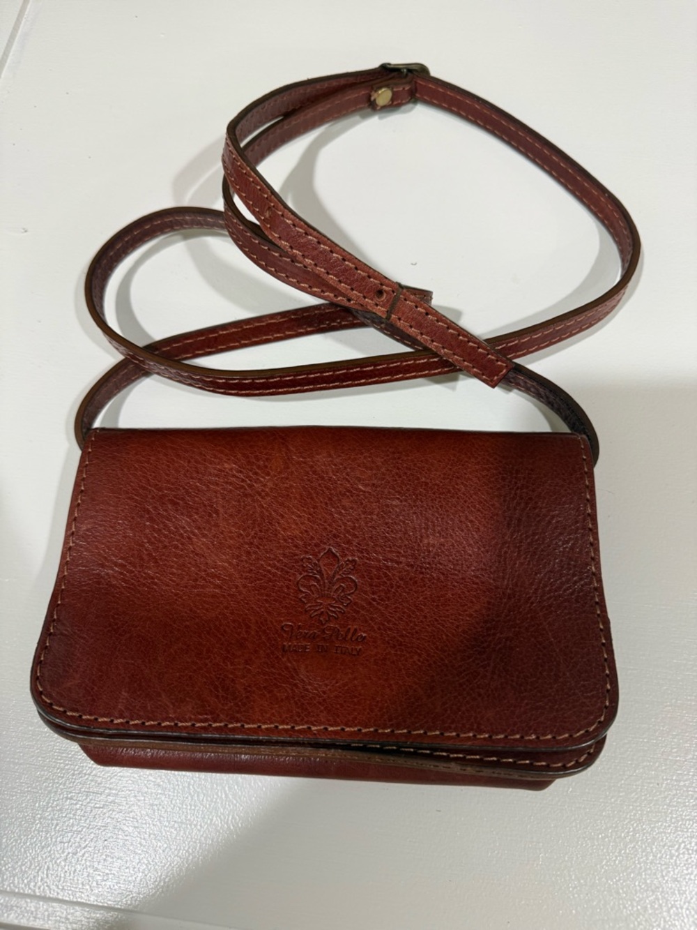 Vero Pele made in Italy Brown Leather Crossbody Bag adjustable trap